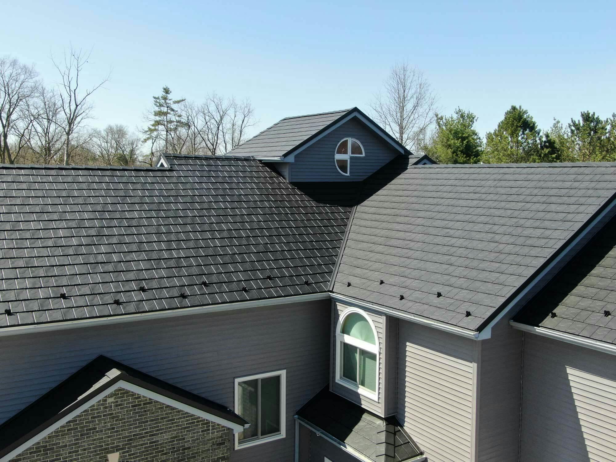 Grey steel slate roof